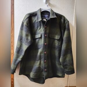 Vintage Sierra Pacific Plaid Jacket Men's L Wool Blend Grey Green Thick Clean